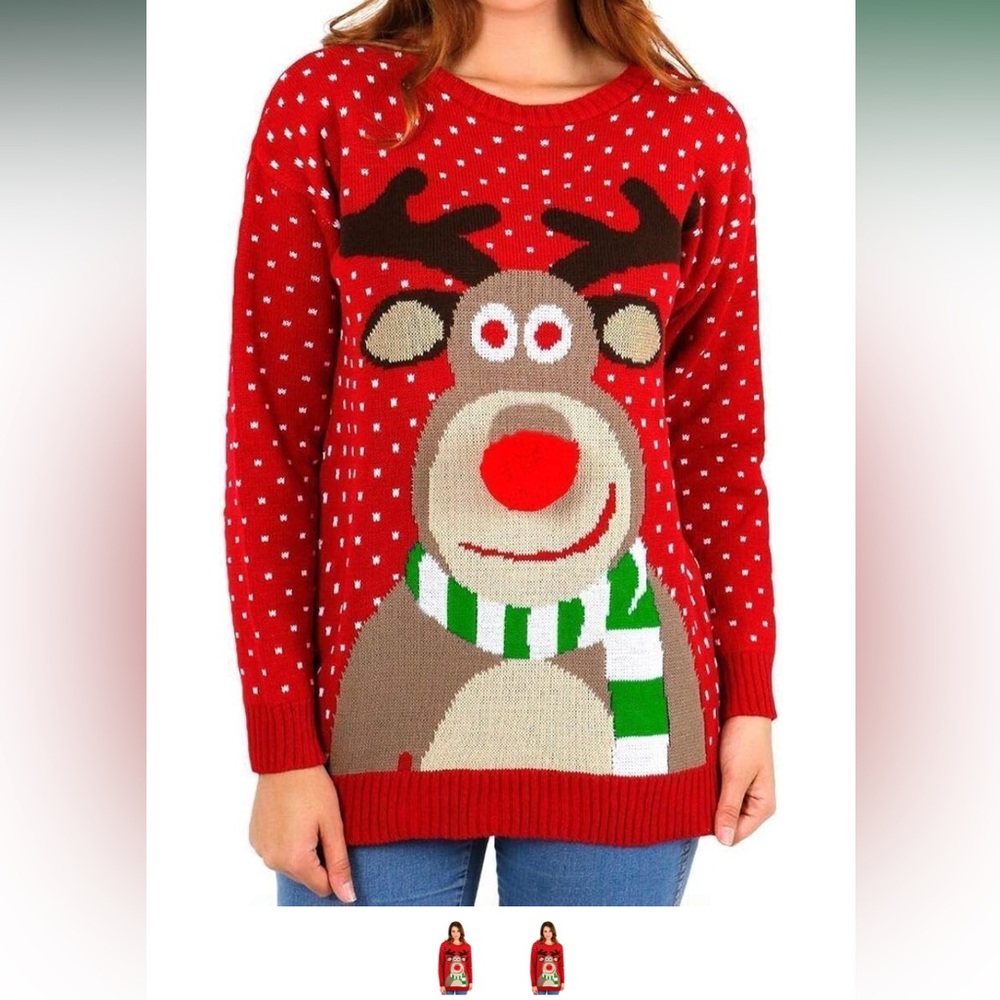 Christma sweater- Rudolph 3d Nose Pom Pom